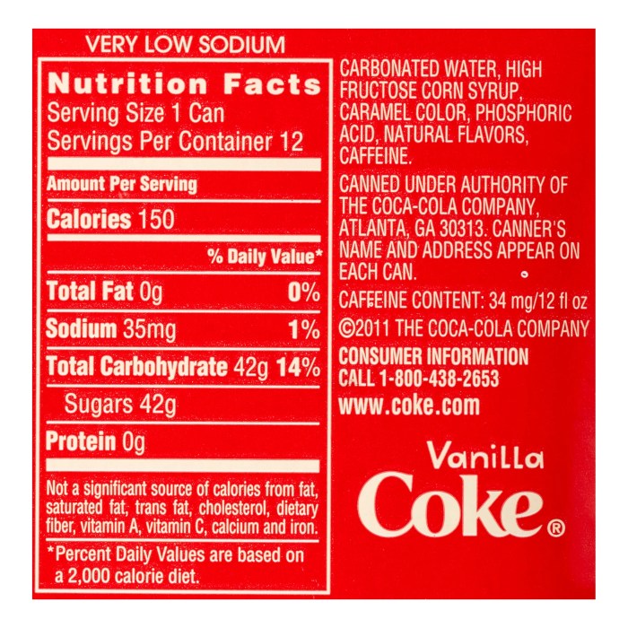 Coke cola coca nutrition label soda alamy stock sugar diet unhealthy least back pricing