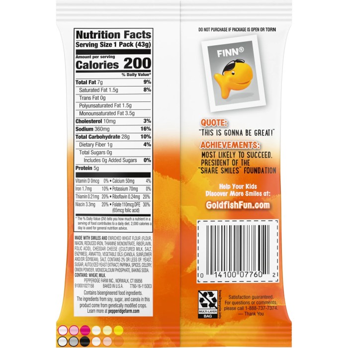 Nutrition facts of goldfish crackers