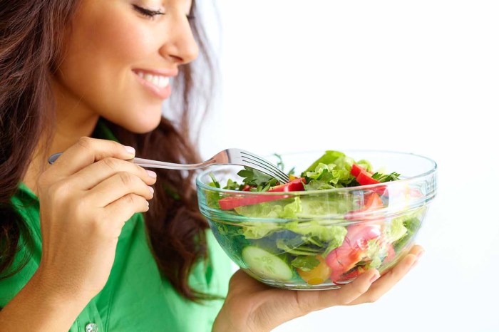 Eating healthy woman salad make enjoying